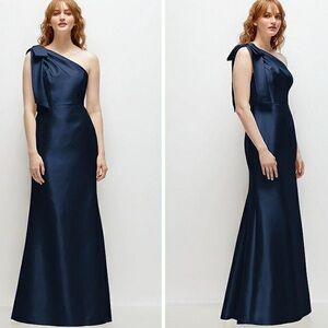 NWT Alfred Sung Satin Twill One Shoulder Bow Maxi Dress Gown Size 12 Size 8 D794